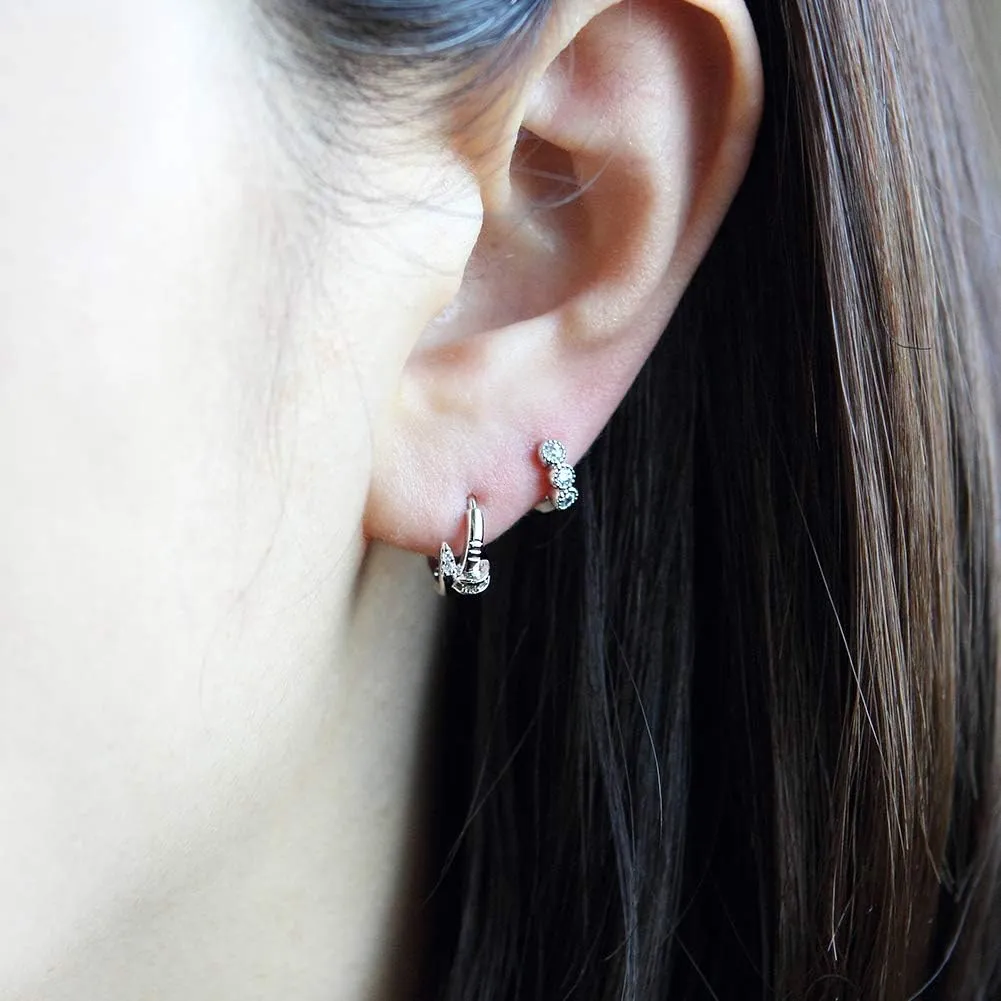 14K Gold Plated Small Nail CZ Accent Huggie Hoop Earrings | Cuff Earrings Small Hoop Earrings for Women
