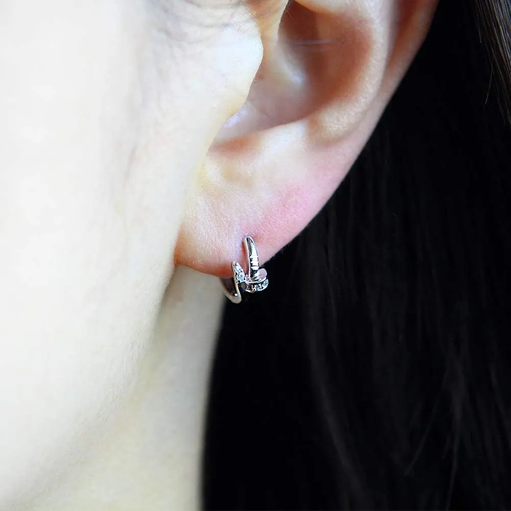 14K Gold Plated Small Nail CZ Accent Huggie Hoop Earrings | Cuff Earrings Small Hoop Earrings for Women