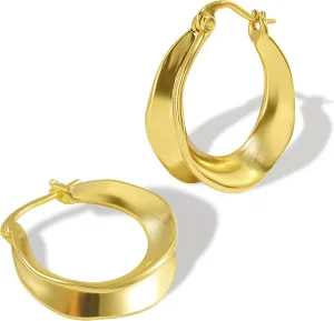 14K Gold Plated Sterling Silver Post Gold Hoop EarringsLightweight Chunky Gold Hoop Earrings for Women
