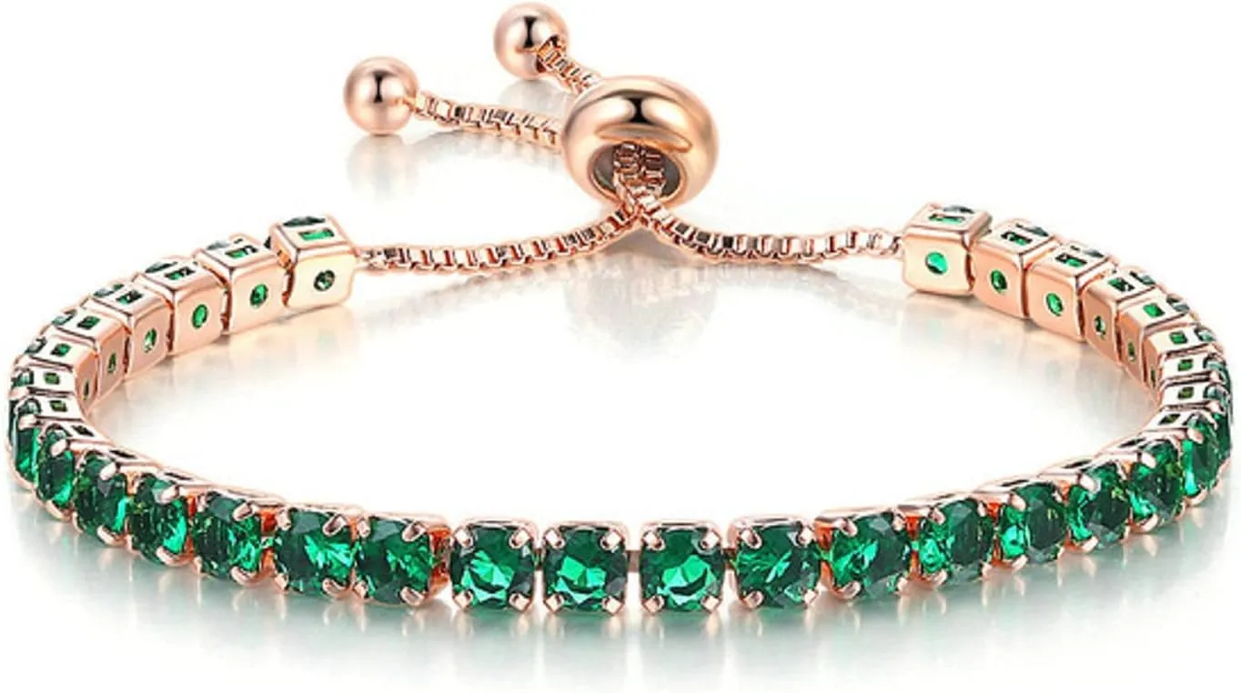 14K Gold Plated Tennis Bracelets Sparkling Cuban Zirconia Adjustable Slider Bangle Jewelry Dainty Bracelet for Women