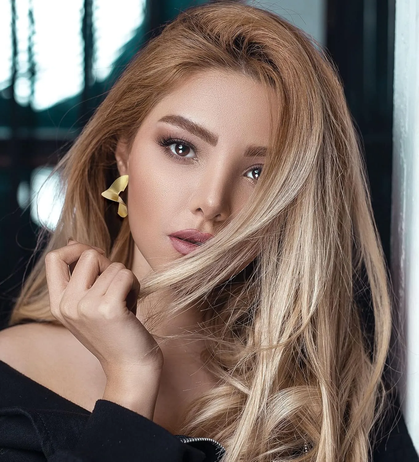 14K Gold Plated/Silver Texture Striped Spiral Irregular Geometric Stud Earrings Statement Unique Abstract Earrings Simple Chic Earrings Big Golden Fashion Jewelry Boho Tribal Metal Earrings