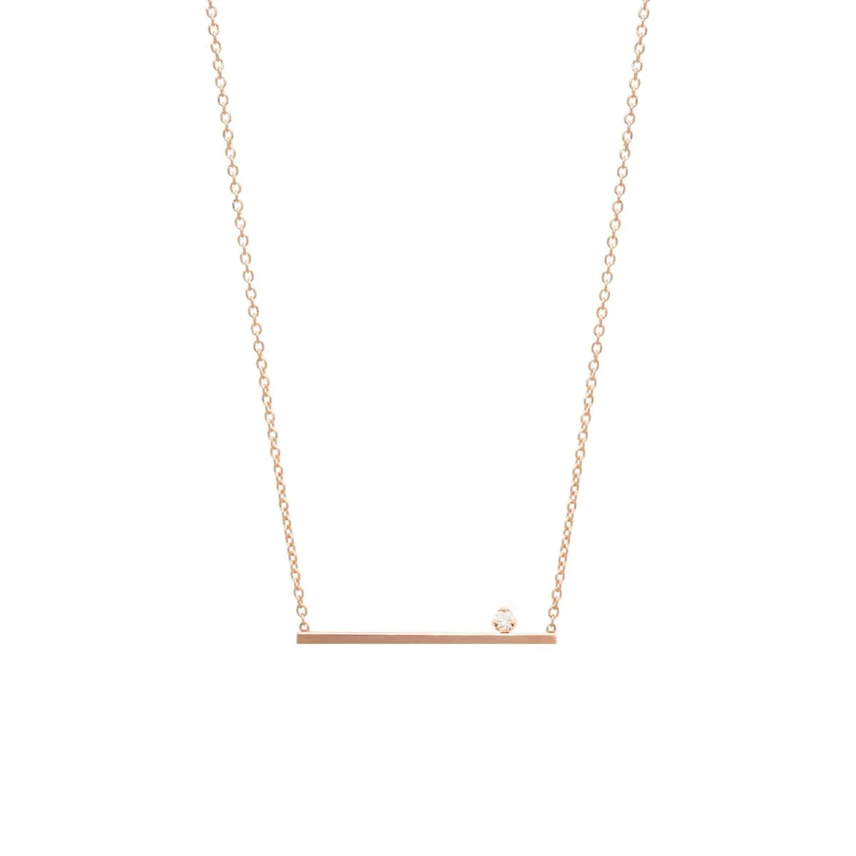14k Prong Diamond Straight Bar Necklace
