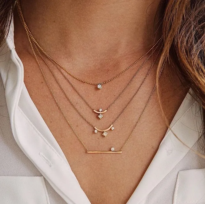 14k Prong Diamond Straight Bar Necklace
