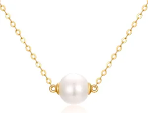 14K Solid Gold Pearl Necklace for Women, Delicate Cultured Freshwater Pearl Choker Pendant Necklace Love Jewelry Gift for Girls, Mom, Wife 16"-18"