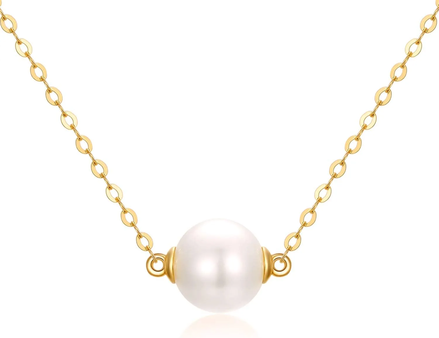 14K Solid Gold Pearl Necklace for Women, Delicate Cultured Freshwater Pearl Choker Pendant Necklace Love Jewelry Gift for Girls, Mom, Wife 16"-18"
