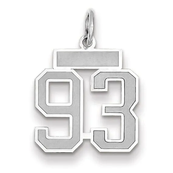 14k White Gold Satin Brush Finish Small Size Number 93 Charm Pendant