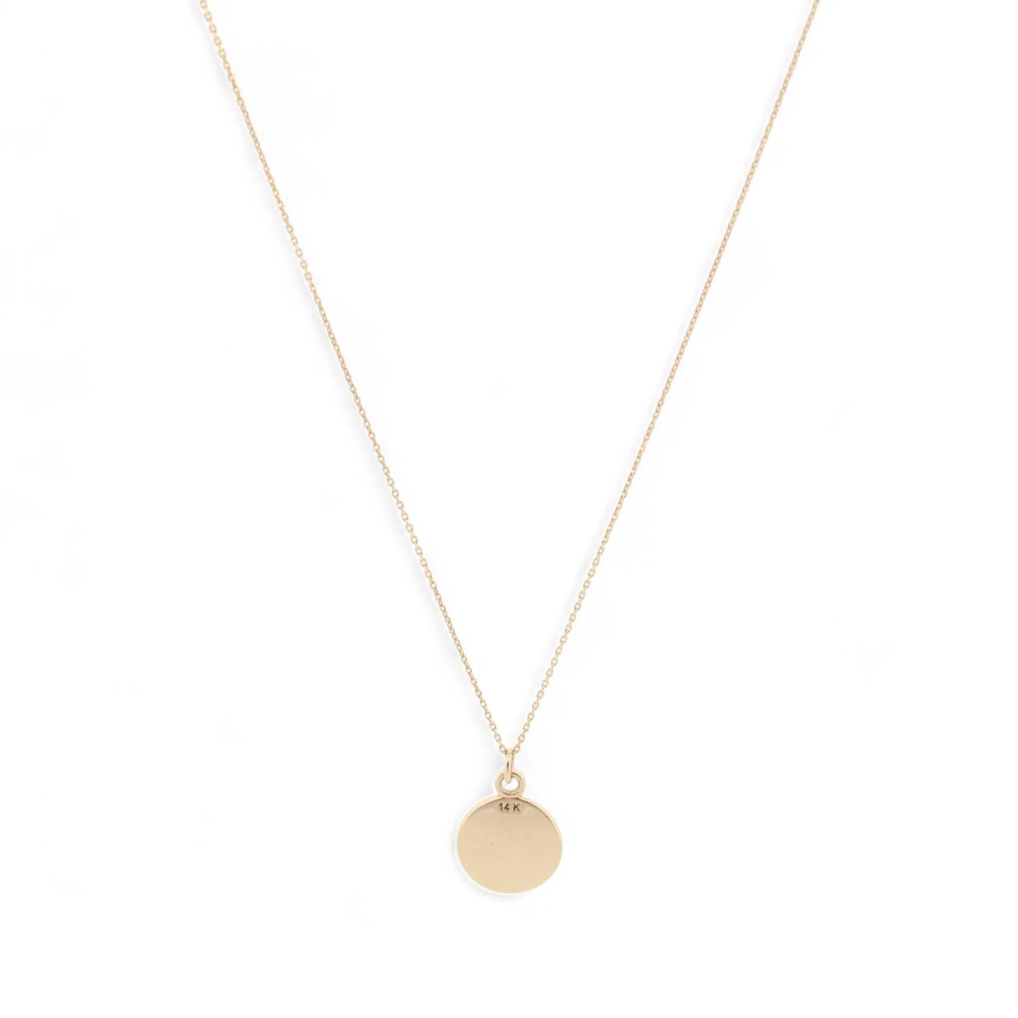 14k Yellow Gold Engravable Round Pendant Necklace with Diamond
