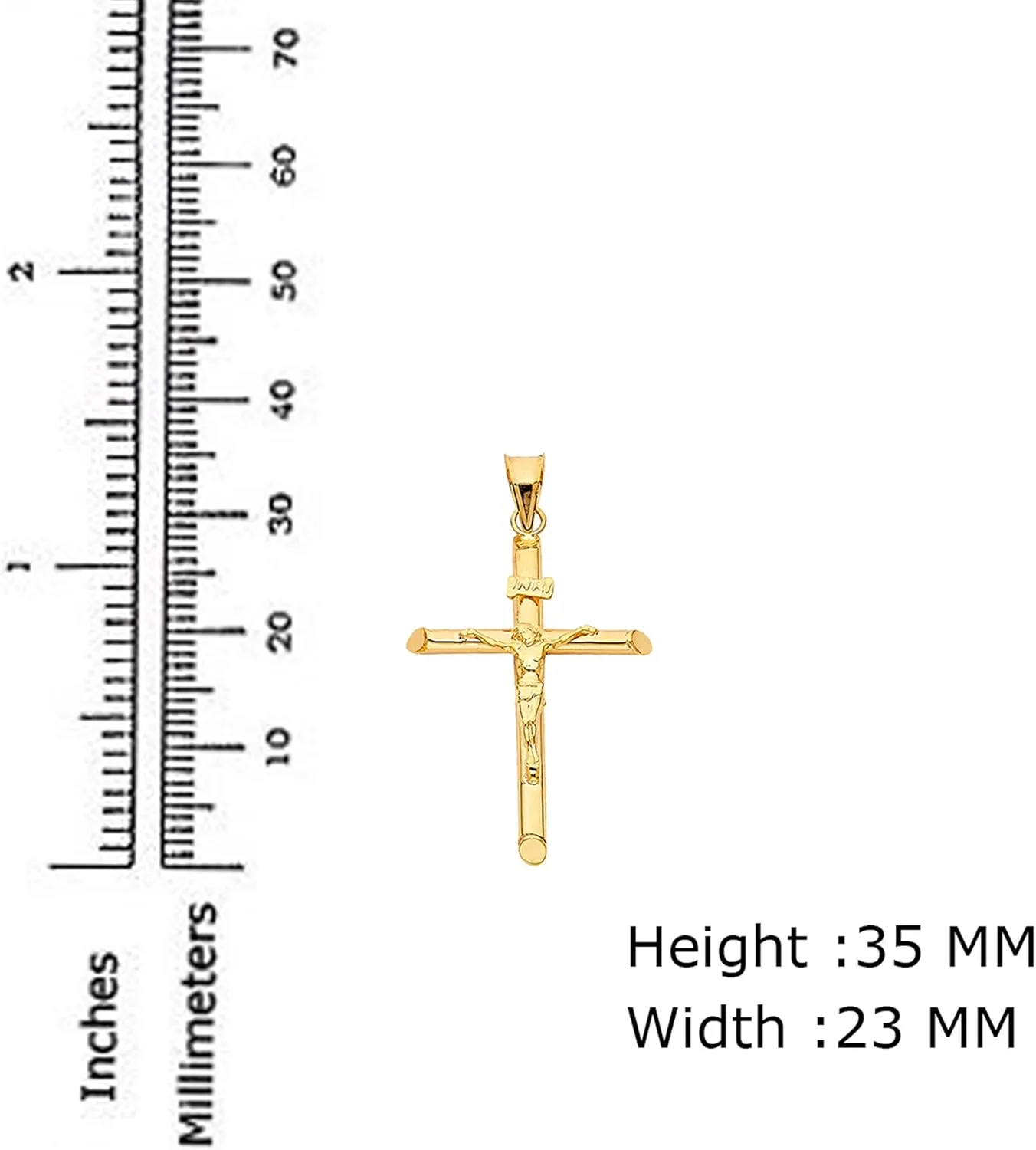 14K Yellow Gold Jesus Engraved Cross Pendant - Crucifix Charm Polish Finish - Handmade Spiritual Symbol - Gold Stamped Fine Jewelry - Great Gift for Men & Women