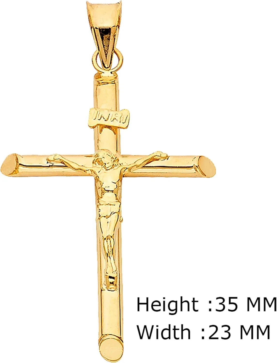 14K Yellow Gold Jesus Engraved Cross Pendant - Crucifix Charm Polish Finish - Handmade Spiritual Symbol - Gold Stamped Fine Jewelry - Great Gift for Men & Women