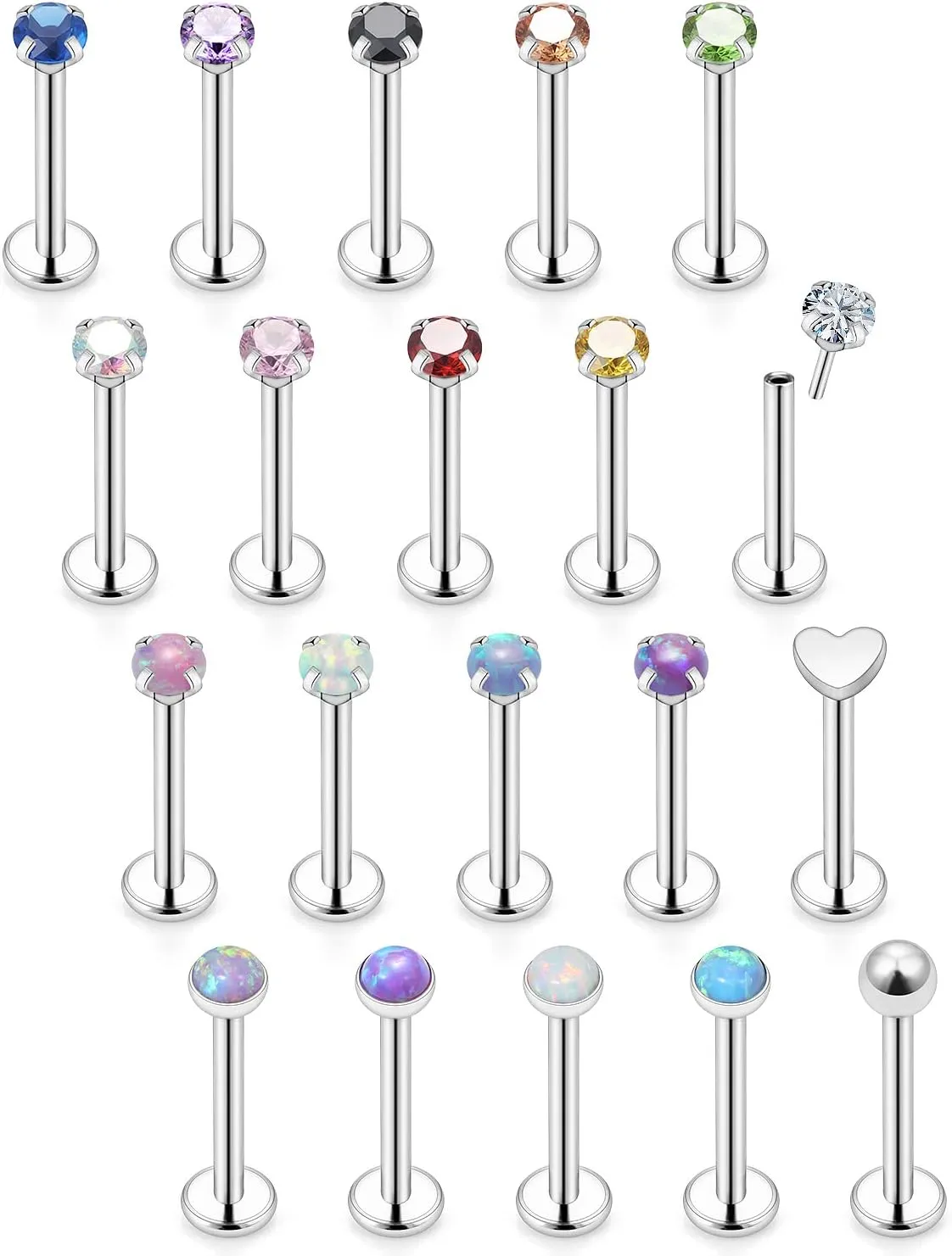 16G 18G 20G Threadless Push in Lip Rings for Women Stainless Steel Labret Jewelry Monroe Lip Ring Medusa Piercing Jewelry Tragus Helix Cartilage Earring Piercing Jewelry for Women Silver 8MM