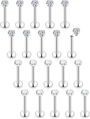 16G Lip Rings for Women Stainless Surgical Steel Labret Jewelry Monroe Lip Ring Medusa Piercing Jewelry Tragus Helix Cartilage Forward Earring Piercing Jewelry for Women CZ 6MM 8MM 10MM 20PCS