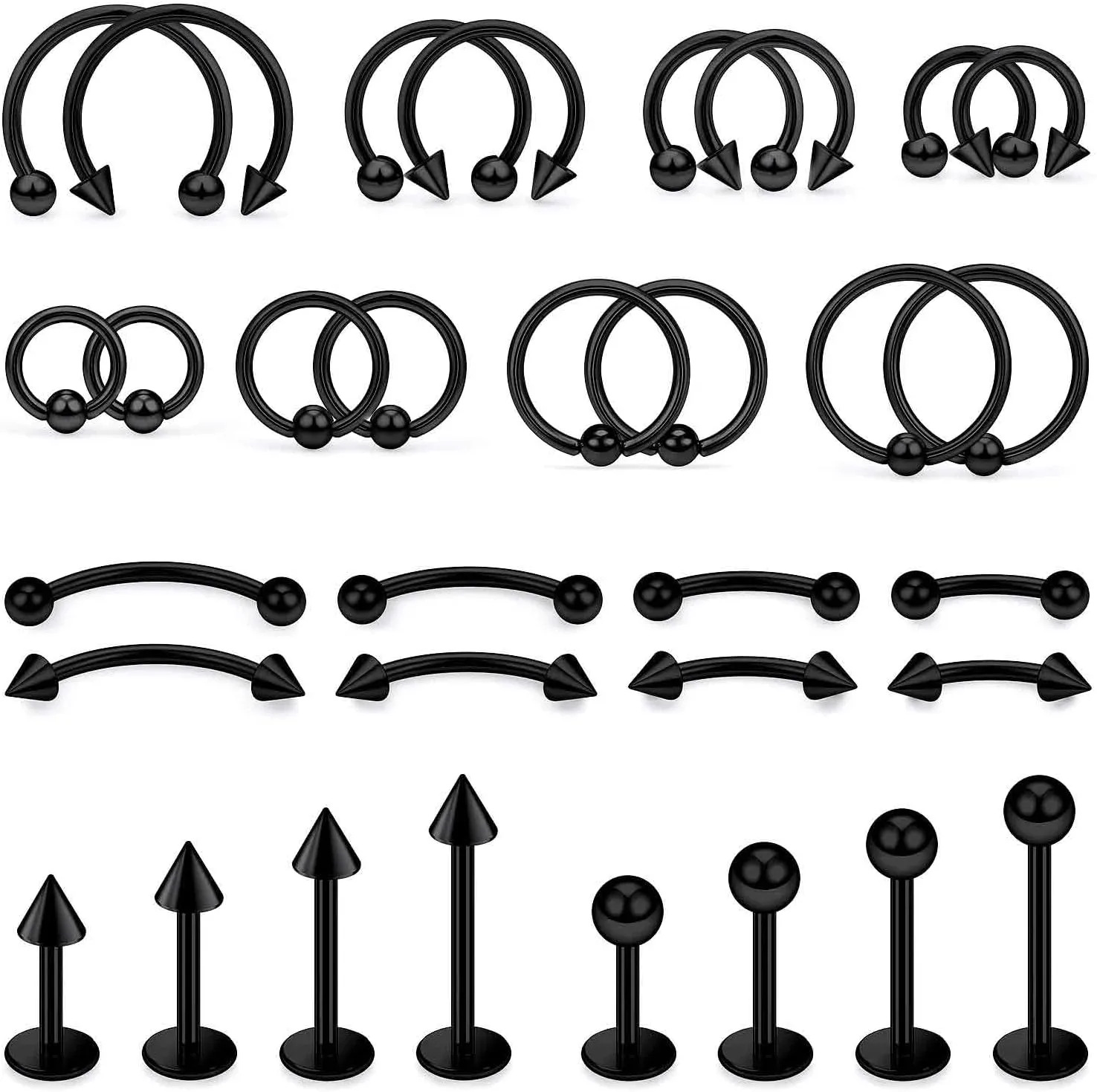 16G Lip Rings Vertical Labret Jewelry Monroe Lip Barbell Ring Medusa Snake Bite Piercing Jewelry Snug Daith Rook Conch Tragus Helix Cartilage Earring Piercing Jewelry for Women Men 32 Pcs