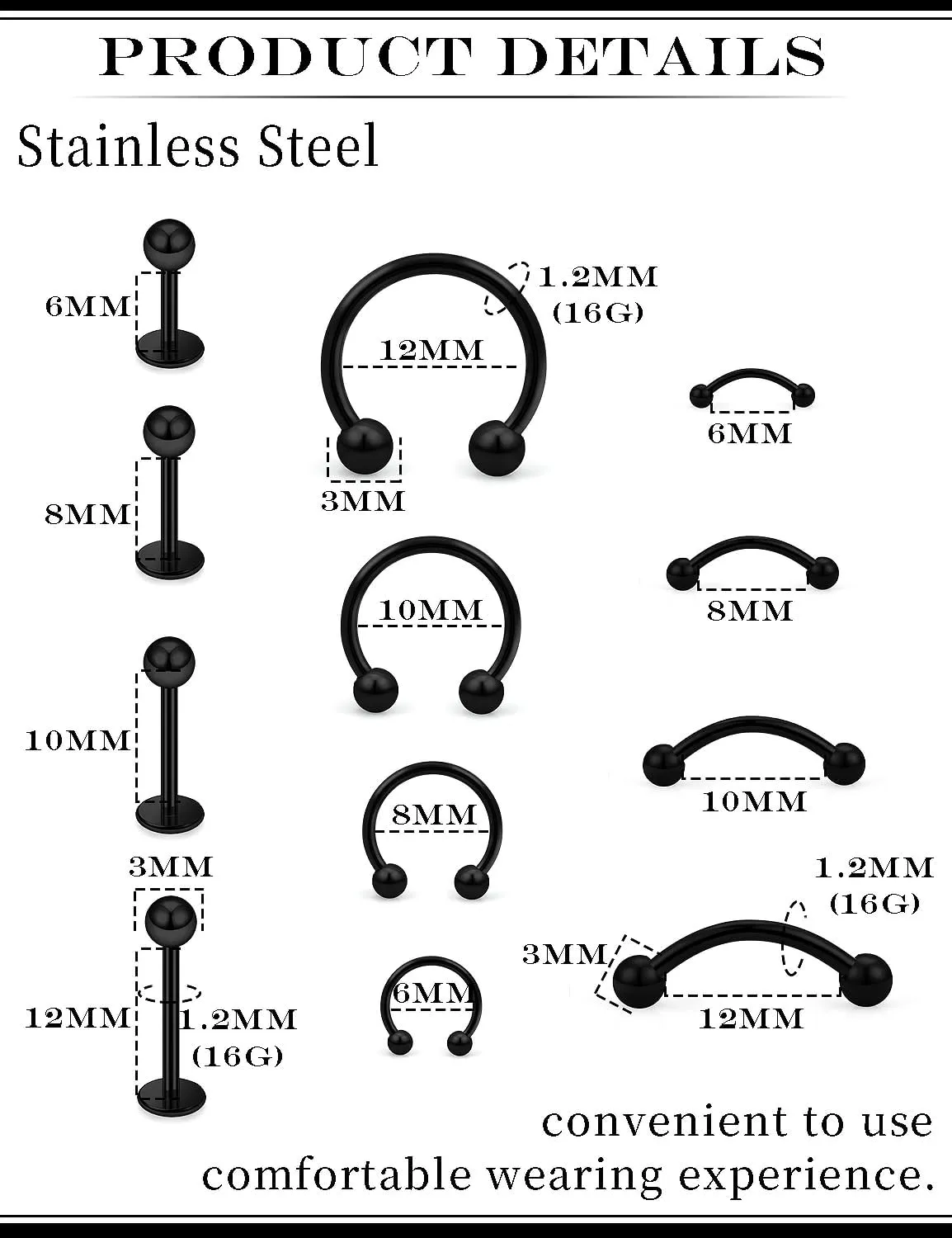16G Lip Rings Vertical Labret Jewelry Monroe Lip Barbell Ring Medusa Snake Bite Piercing Jewelry Snug Daith Rook Conch Tragus Helix Cartilage Earring Piercing Jewelry for Women Men 32 Pcs
