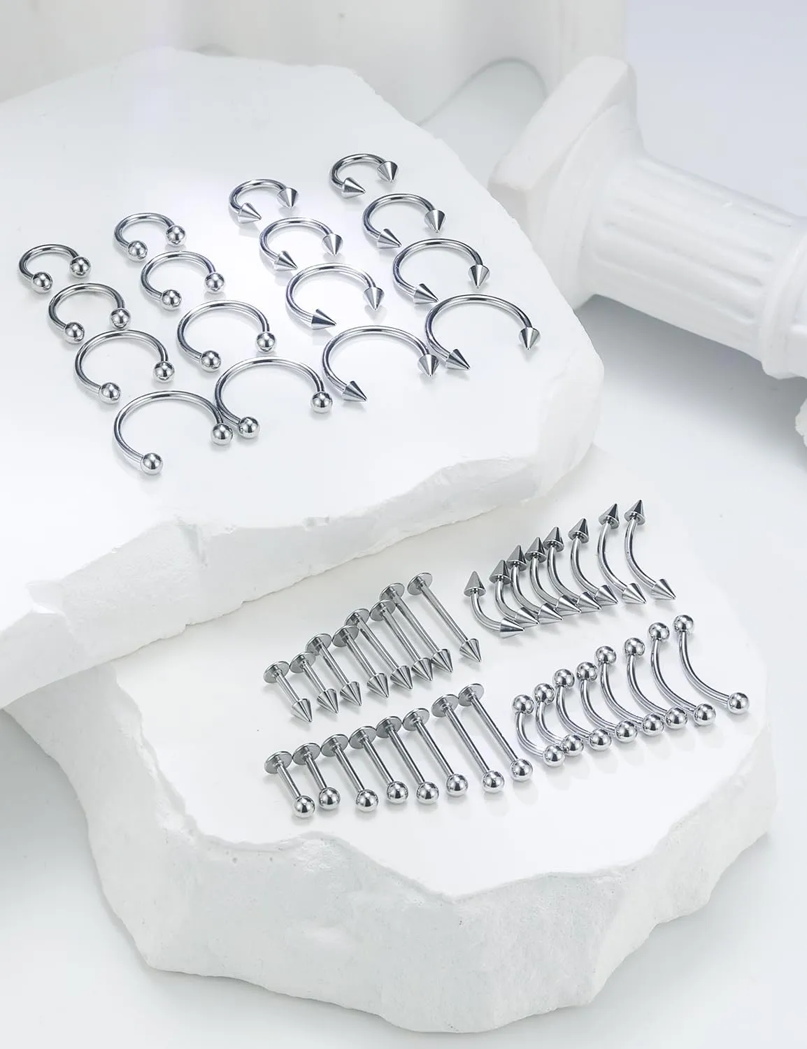 16G Lip Rings Vertical Labret Jewelry Monroe Lip Barbell Ring Medusa Snake Bite Piercing Jewelry Snug Daith Rook Conch Tragus Helix Cartilage Earring Piercing Jewelry for Women Men 48 Pcs