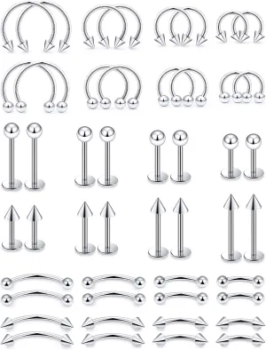 16G Lip Rings Vertical Labret Jewelry Monroe Lip Barbell Ring Medusa Snake Bite Piercing Jewelry Snug Daith Rook Conch Tragus Helix Cartilage Earring Piercing Jewelry for Women Men 48 Pcs