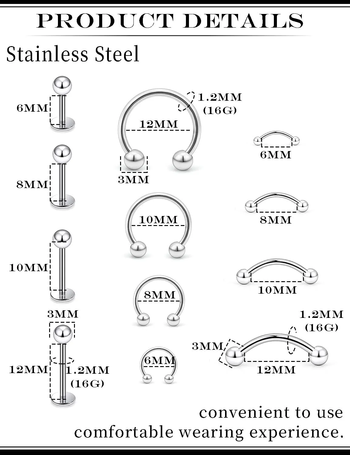 16G Lip Rings Vertical Labret Jewelry Monroe Lip Barbell Ring Medusa Snake Bite Piercing Jewelry Snug Daith Rook Conch Tragus Helix Cartilage Earring Piercing Jewelry for Women Men 48 Pcs
