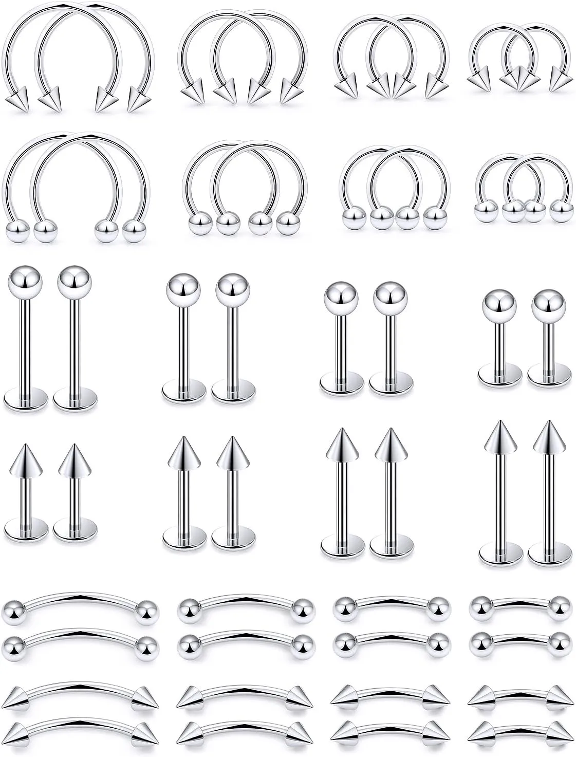 16G Lip Rings Vertical Labret Jewelry Monroe Lip Barbell Ring Medusa Snake Bite Piercing Jewelry Snug Daith Rook Conch Tragus Helix Cartilage Earring Piercing Jewelry for Women Men 48 Pcs