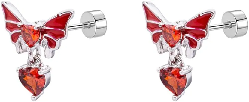 18g Butterfly Flat Screw Back Stud Earrings for Women Cubic Zirconia Stainless Steel Hypoallergenic Dangling Caystal Cartilage Tragus Jewelry Post Piercing Sensitive Ear Birthday Halloween Xmas Gift
