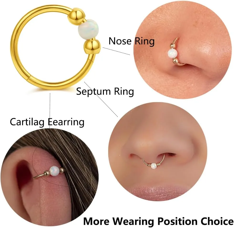 18g Gold Nose Hoops Opal Nose Rings For Women - Fake/Real, Surgical Steel, Hypoallergenic