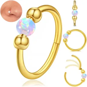 18g Gold Nose Hoops Opal Nose Rings For Women - Fake/Real, Surgical Steel, Hypoallergenic