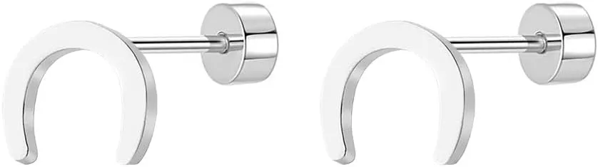 18g Horseshoe Flat Back Small Stud Earrings for Women Men Cute Minimalist Stainless Steel Silver Plated U Shaped Screw Catilage Tragus Piercing Tiny Sleeper Studs Hypoallergenic for Sensitive Ear