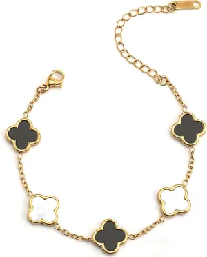 18K Gold bracelets for women Clover Bracelet Set 2Pcs White Flower Bangle Bracelet Lucky Four Leaf Stackable Bracelets Jewelry Gifts Trendy for Women non Tarnish