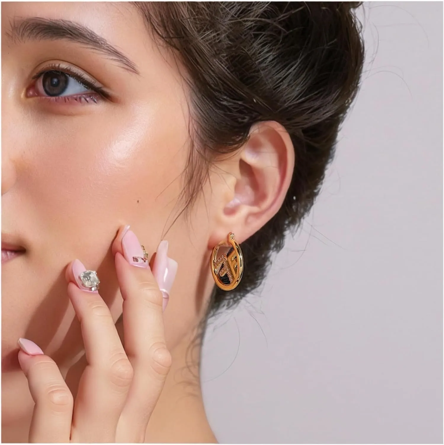 18K Gold Plated Hoop Earring For Womens Letter F Cubic Zirconia Huggie Earrings- An elegant gift for a stylish lady