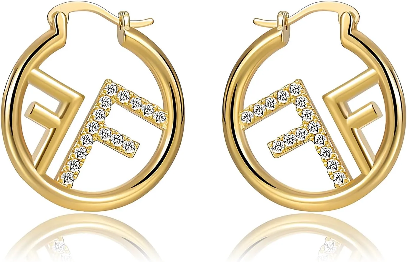 18K Gold Plated Hoop Earring For Womens Letter F Cubic Zirconia Huggie Earrings- An elegant gift for a stylish lady