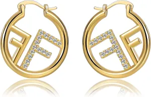 18K Gold Plated Hoop Earring For Womens Letter F Cubic Zirconia Huggie Earrings- An elegant gift for a stylish lady
