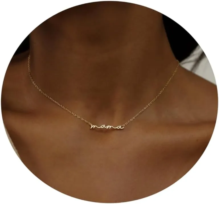 18K Gold Plated Letter Mama Pendant Necklaces Stainless Steel Dainty Cute Mama Choker Chain Necklace for Women Mother's Day Jewelry
