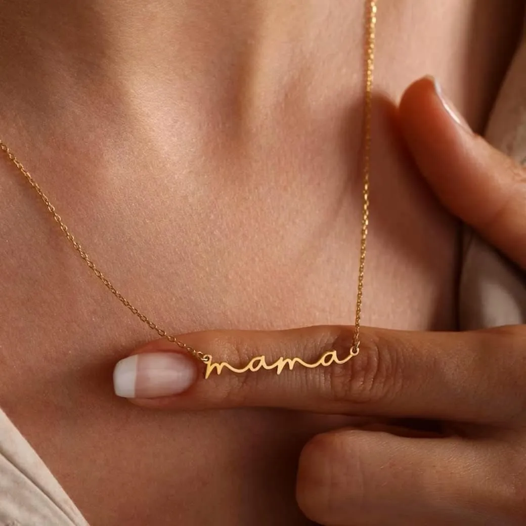 18K Gold Plated Letter Mama Pendant Necklaces Stainless Steel Dainty Cute Mama Choker Chain Necklace for Women Mother's Day Jewelry