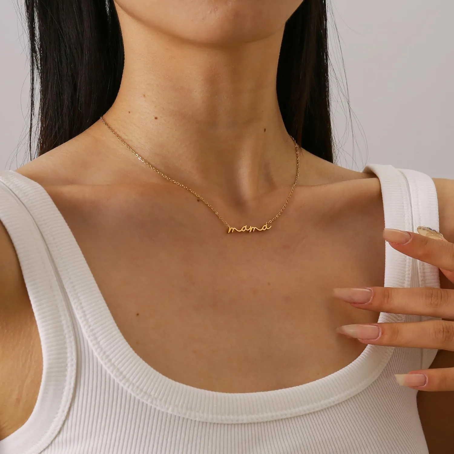 18K Gold Plated Letter Mama Pendant Necklaces Stainless Steel Dainty Cute Mama Choker Chain Necklace for Women Mother's Day Jewelry