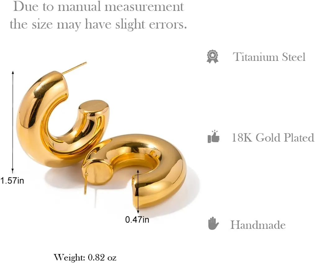 18K Gold Plated Lightweight Chunky Open Hoops | Gold Hoop Earrings for Women