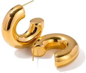 18K Gold Plated Lightweight Chunky Open Hoops | Gold Hoop Earrings for Women