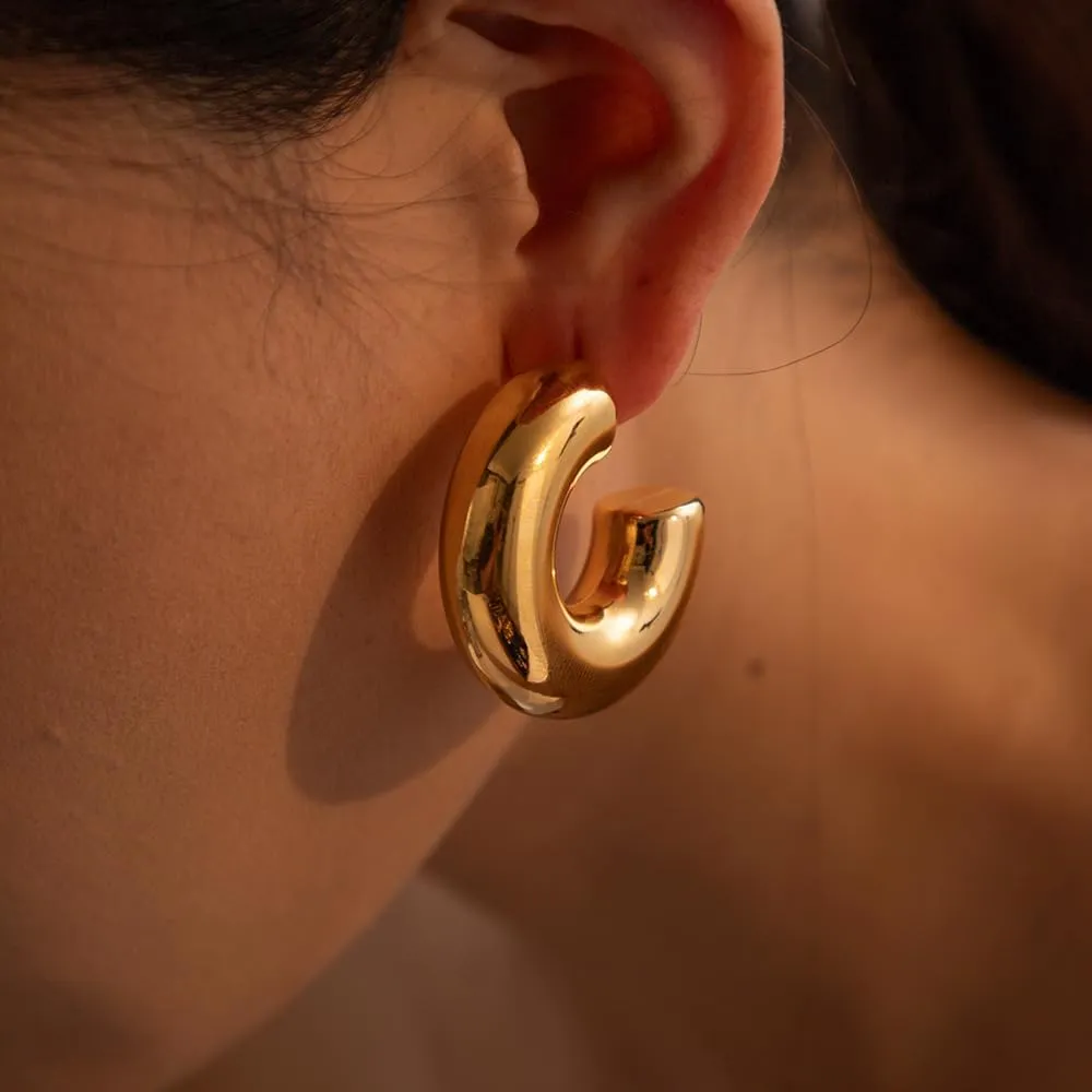 18K Gold Plated Lightweight Chunky Open Hoops | Gold Hoop Earrings for Women