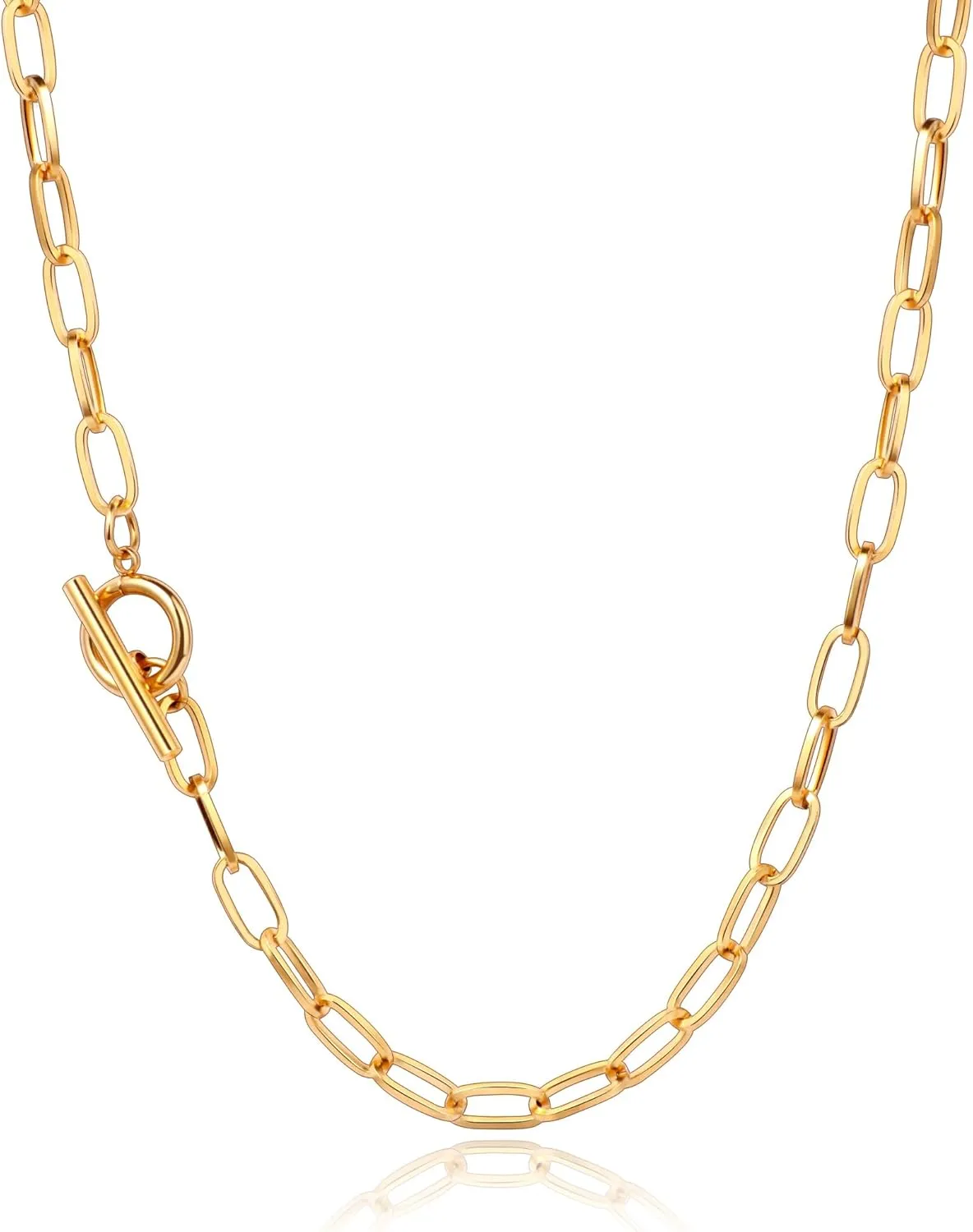 18K Gold Plated Paperclip Chain Necklace for Women Dainty Gold Paperclip Link Chain Necklace for Women