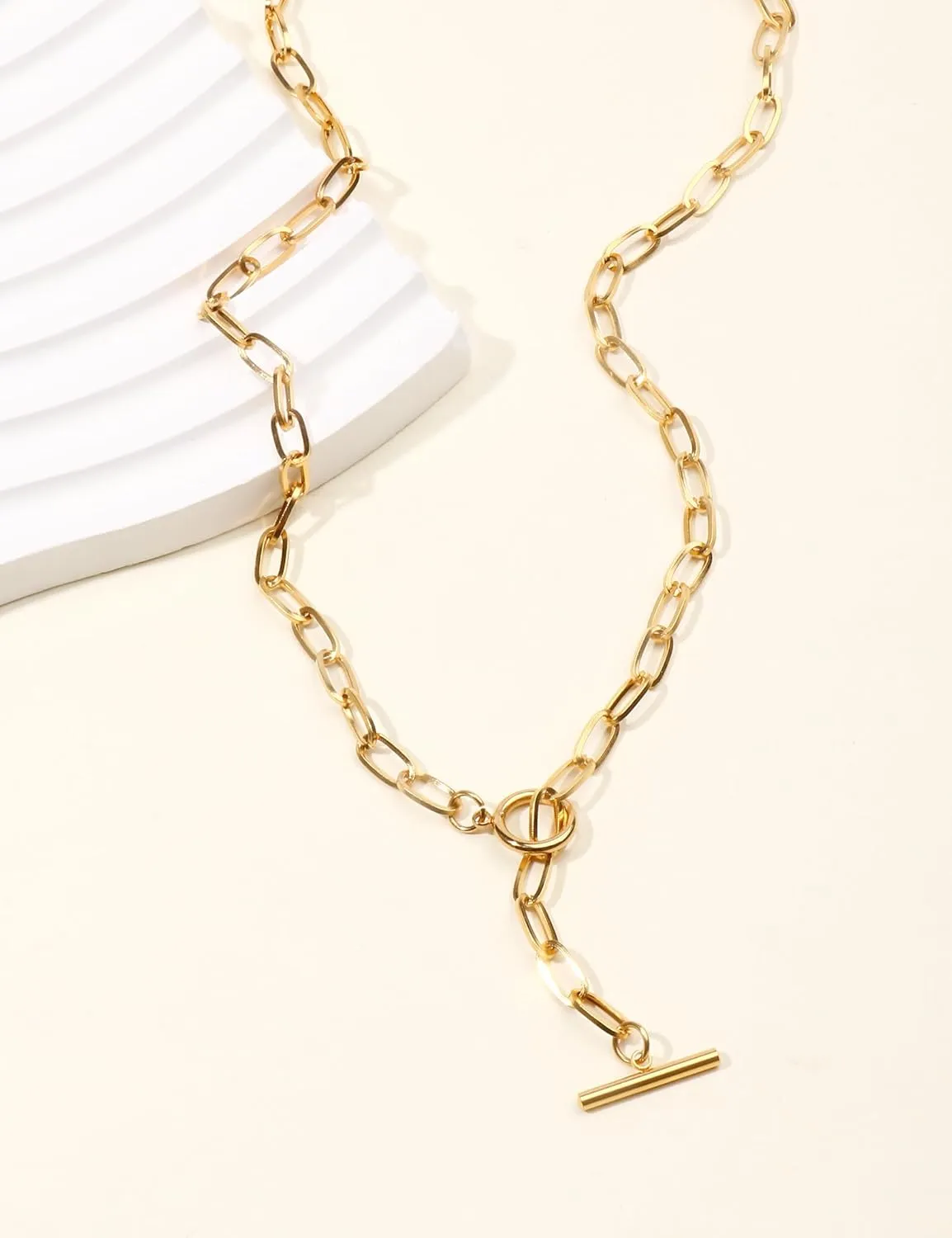 18K Gold Plated Paperclip Chain Necklace for Women Dainty Gold Paperclip Link Chain Necklace for Women
