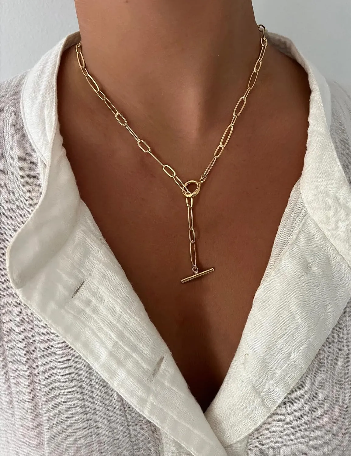 18K Gold Plated Paperclip Chain Necklace for Women Dainty Gold Paperclip Link Chain Necklace for Women