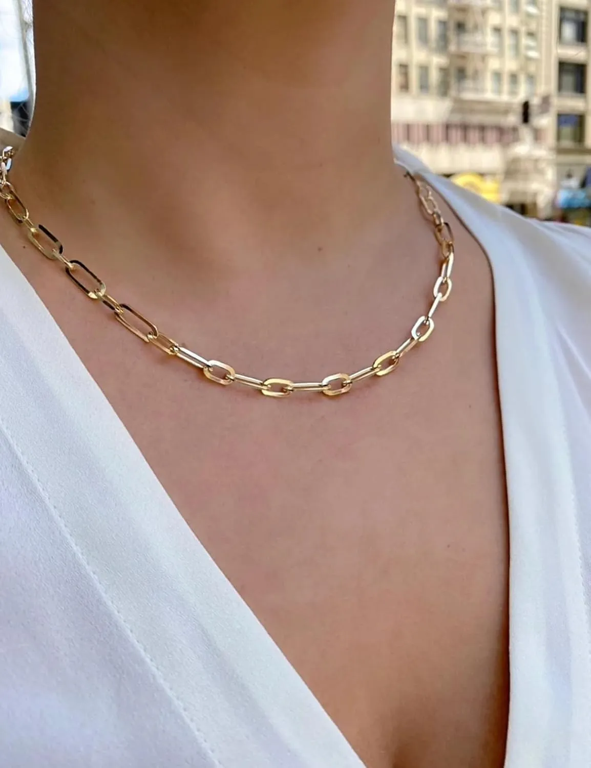 18K Gold Plated Paperclip Chain Necklace for Women Dainty Gold Paperclip Link Chain Necklace for Women