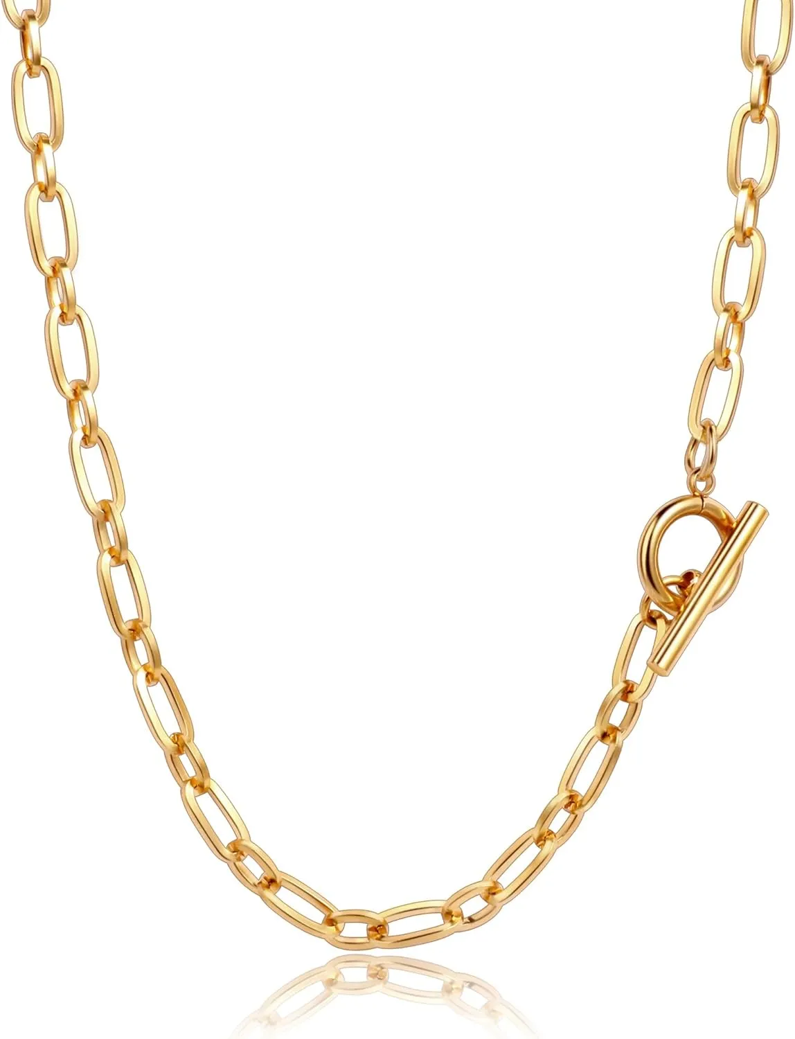 18K Gold Plated Paperclip Chain Necklace for Women Dainty Gold Paperclip Link Chain Necklace for Women