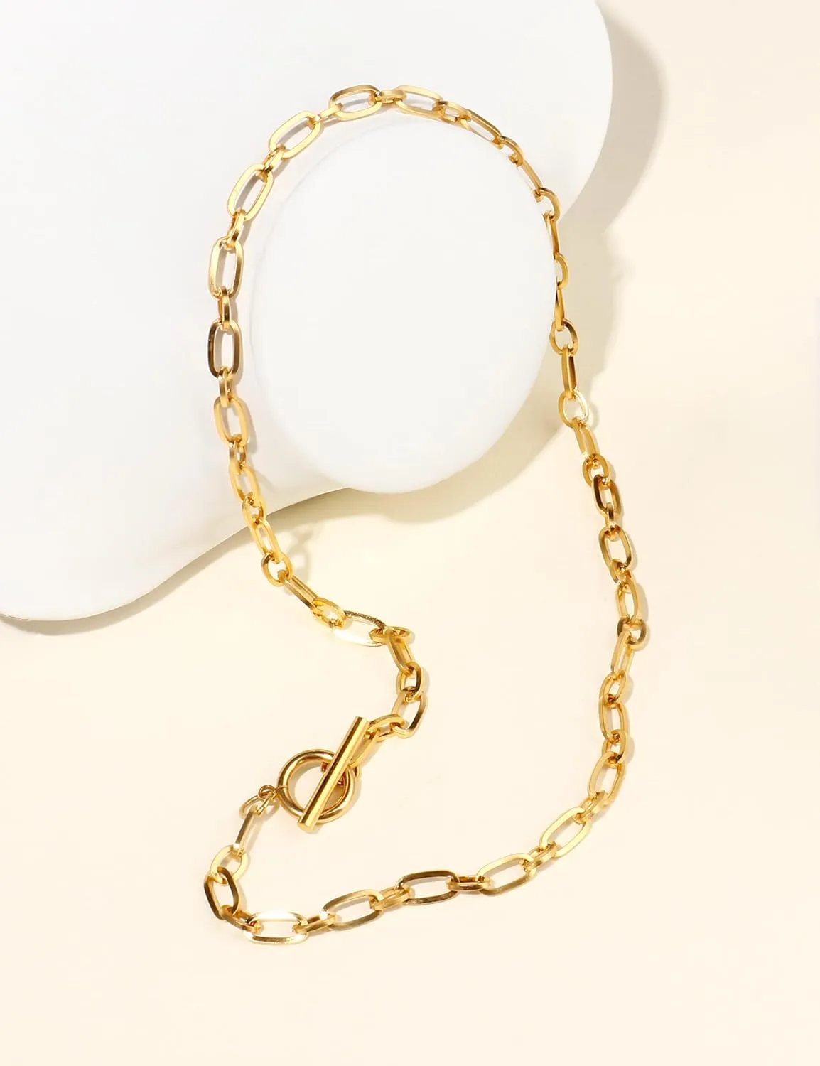 18K Gold Plated Paperclip Chain Necklace for Women Dainty Gold Paperclip Link Chain Necklace for Women