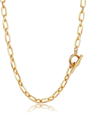 18K Gold Plated Paperclip Chain Necklace for Women Dainty Gold Paperclip Link Chain Necklace for Women