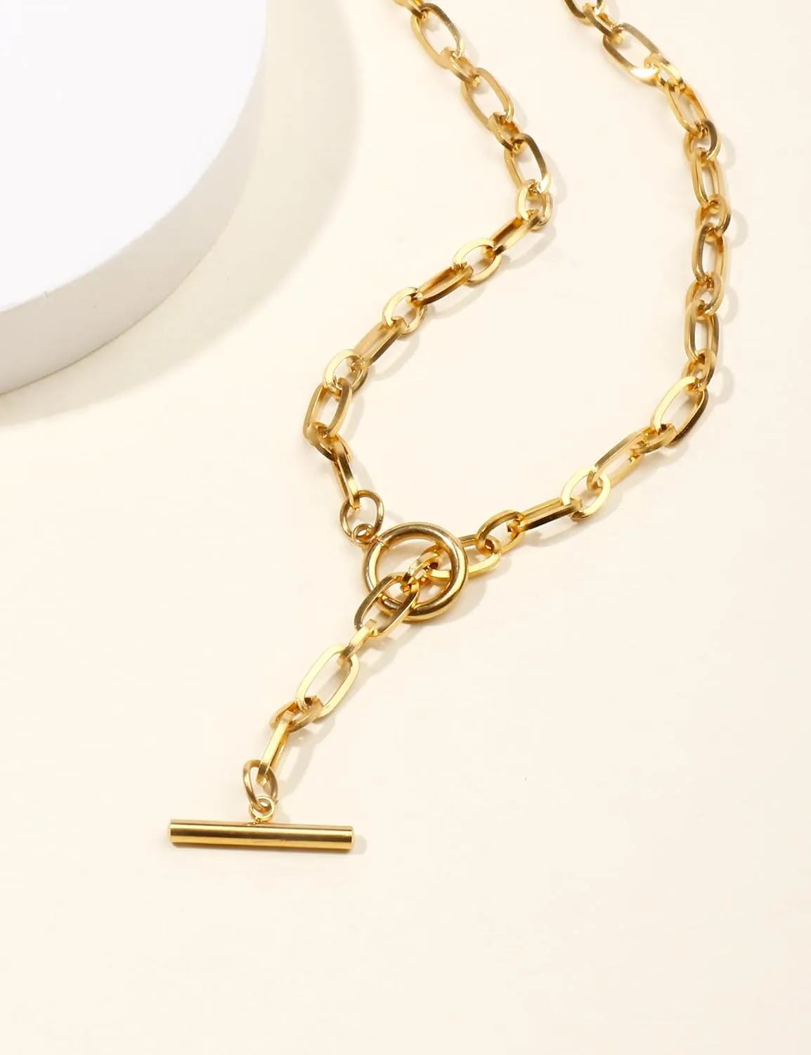 18K Gold Plated Paperclip Chain Necklace for Women Dainty Gold Paperclip Link Chain Necklace for Women