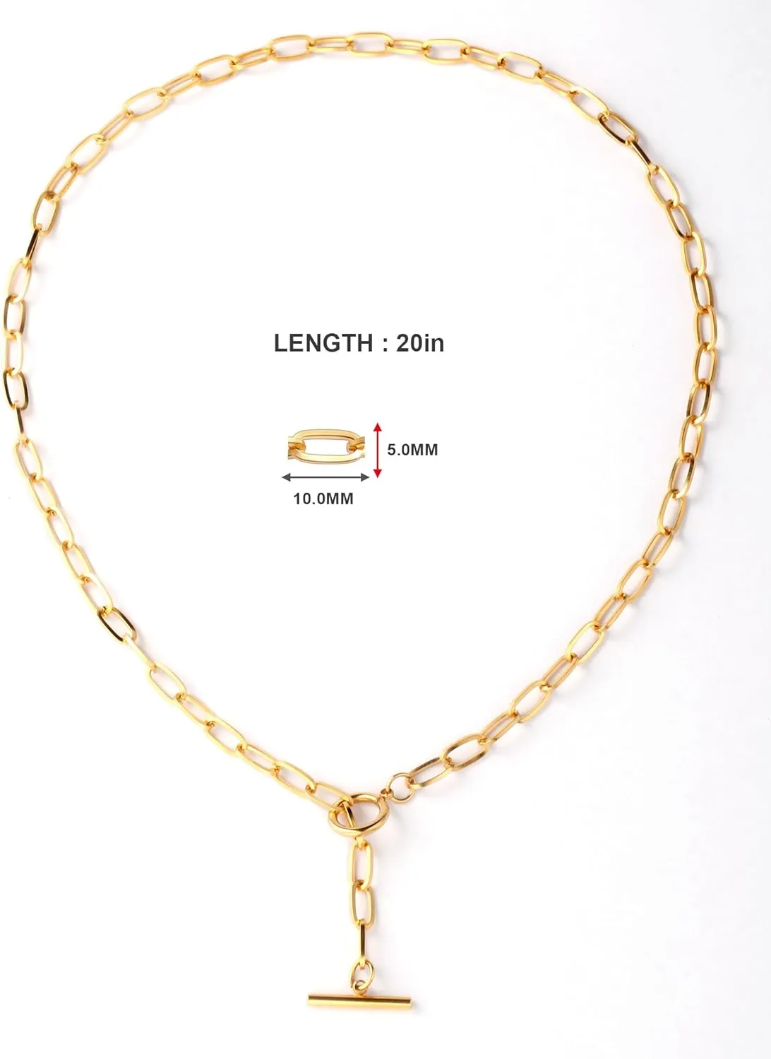 18K Gold Plated Paperclip Chain Necklace for Women Dainty Gold Paperclip Link Chain Necklace for Women