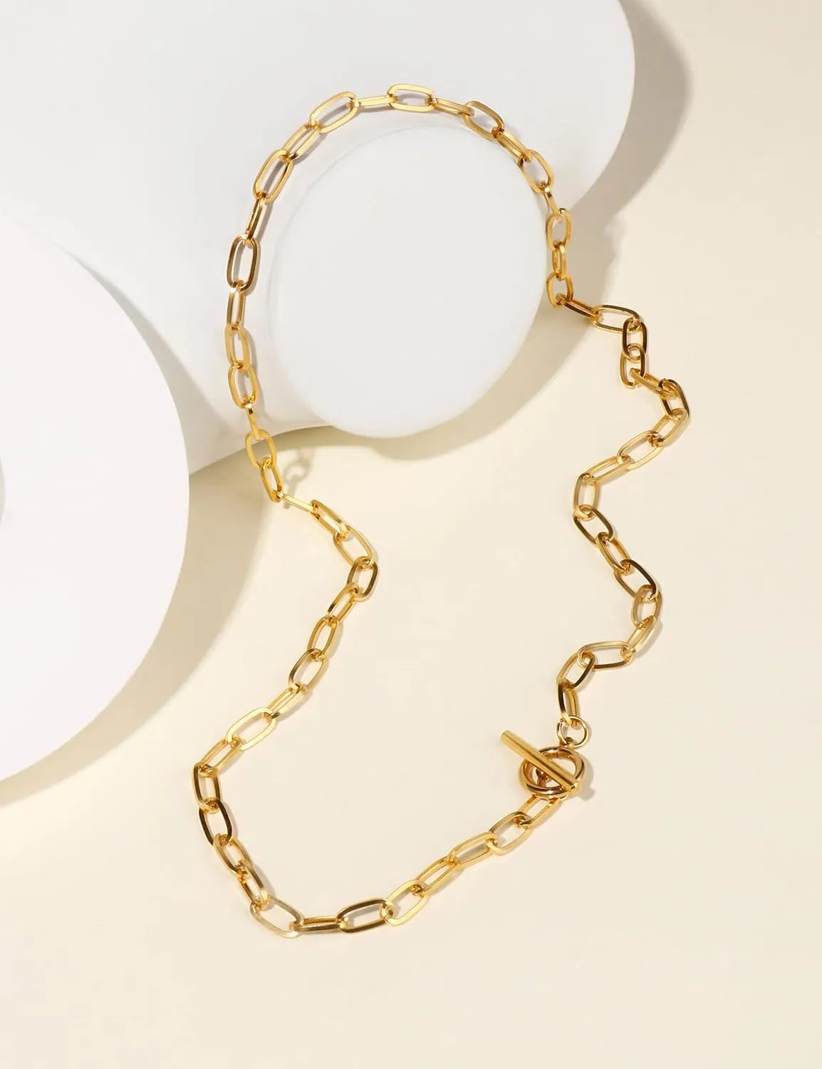 18K Gold Plated Paperclip Chain Necklace for Women Dainty Gold Paperclip Link Chain Necklace for Women