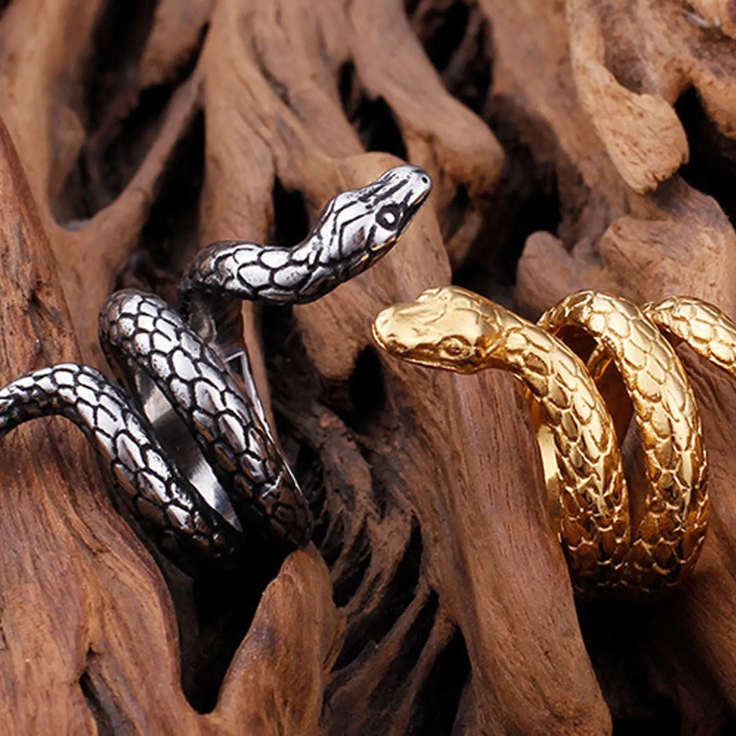 18K Gold-plated Stainless Steel Snake Ring Vintage Goth Punk Titanium Rings for Men Women Jewelry Gift