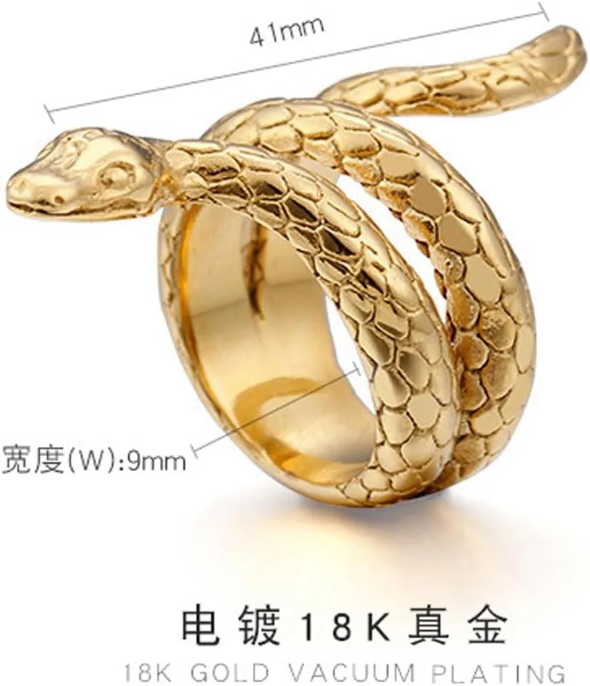18K Gold-plated Stainless Steel Snake Ring Vintage Goth Punk Titanium Rings for Men Women Jewelry Gift