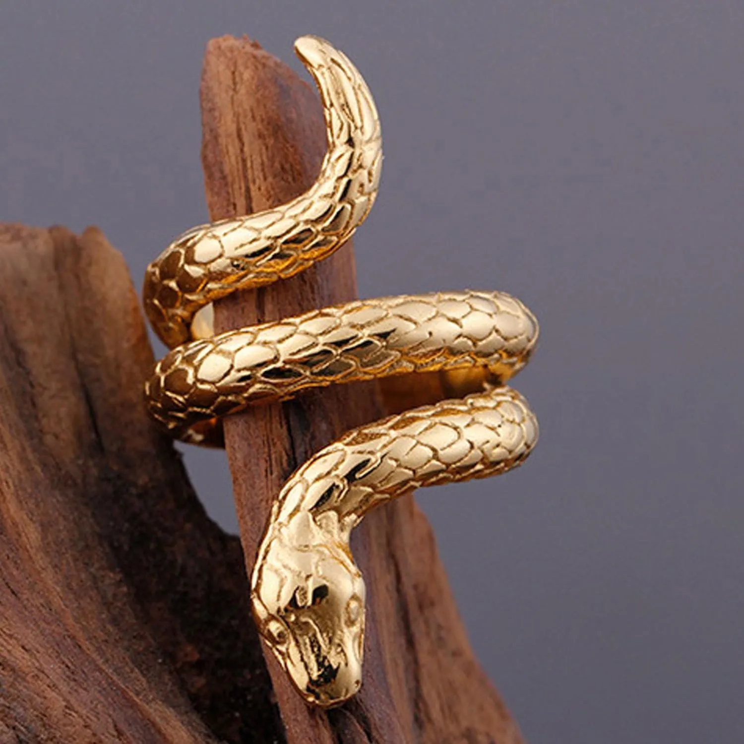 18K Gold-plated Stainless Steel Snake Ring Vintage Goth Punk Titanium Rings for Men Women Jewelry Gift