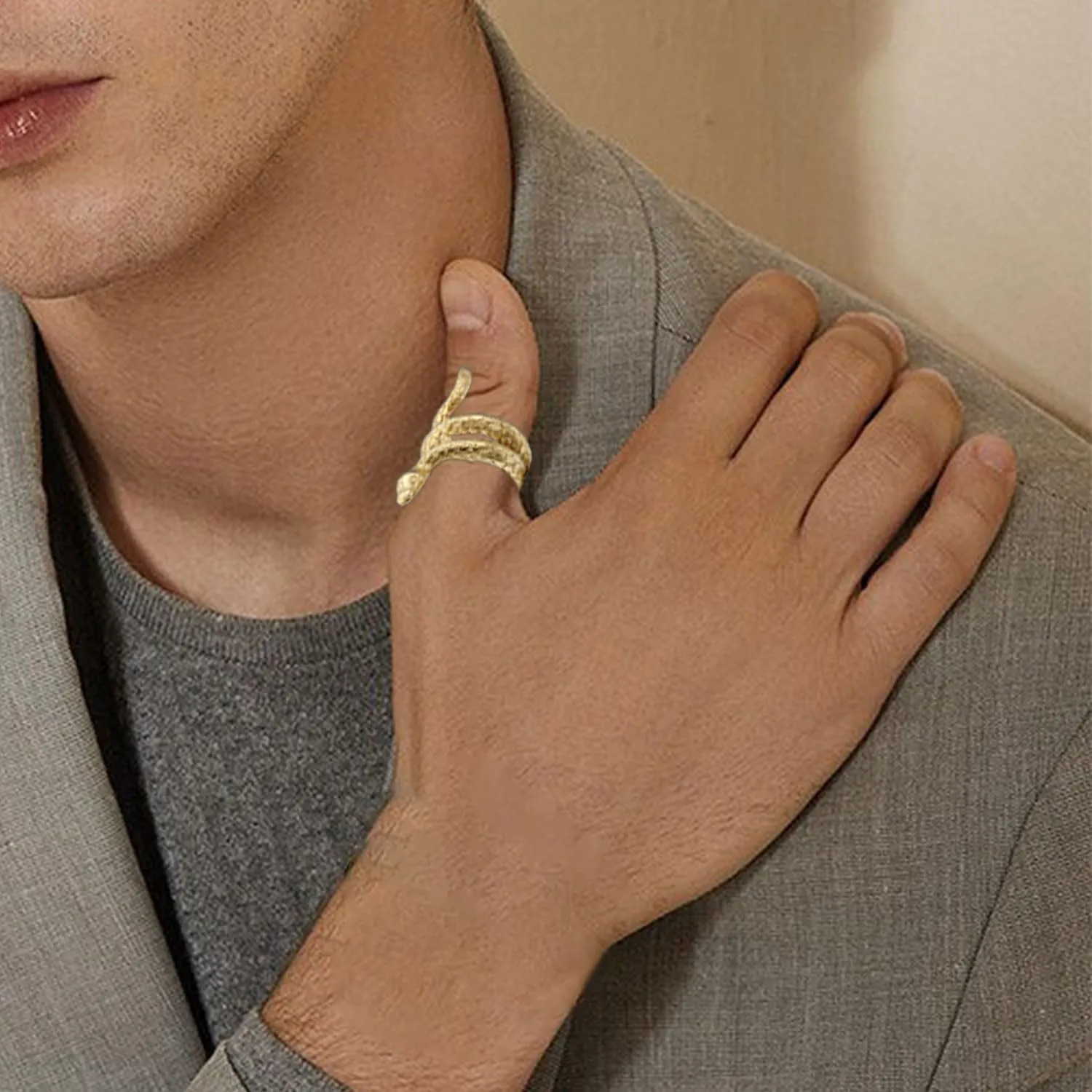 18K Gold-plated Stainless Steel Snake Ring Vintage Goth Punk Titanium Rings for Men Women Jewelry Gift