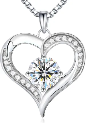 1CT Moissanite Necklace for Women, 925 Sterling Silver Heart Necklaces, Perfect Birthday Gifts for Women, Mothers Day Gifts